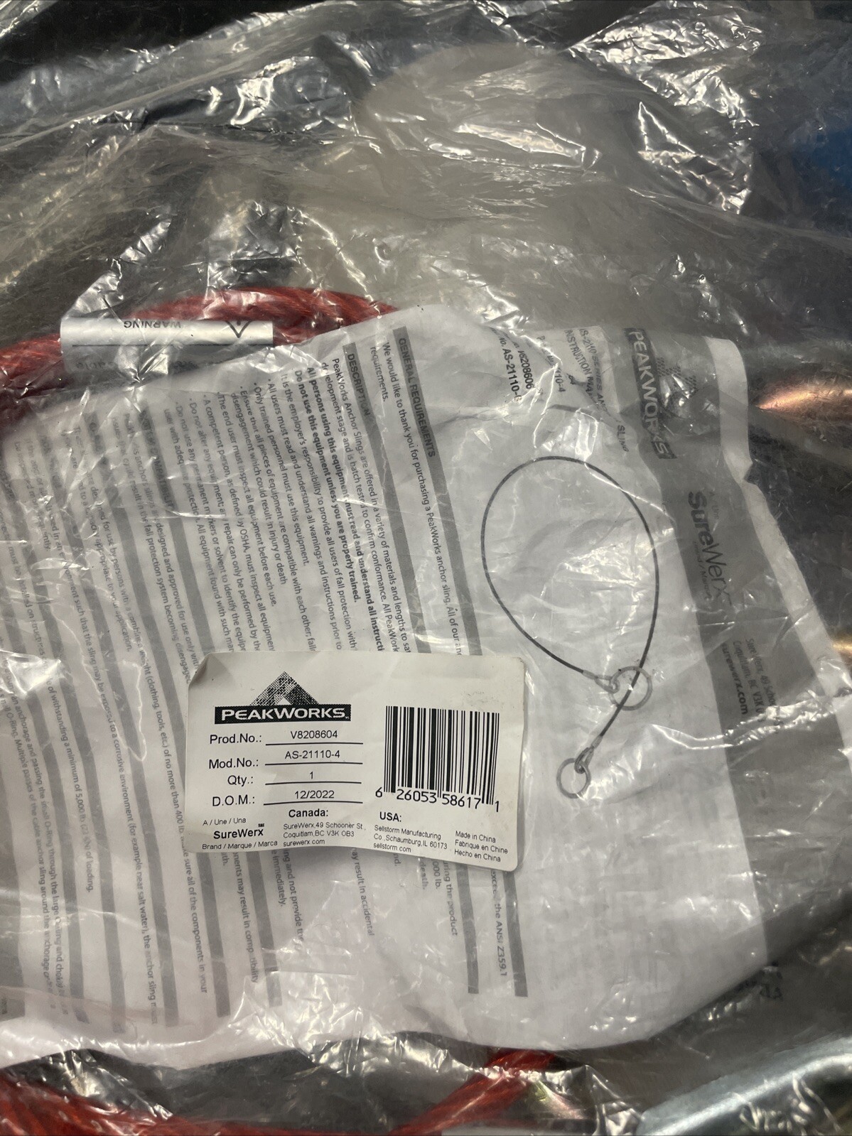 PEAKWORKS V8208604 Anchor Slings - Cable