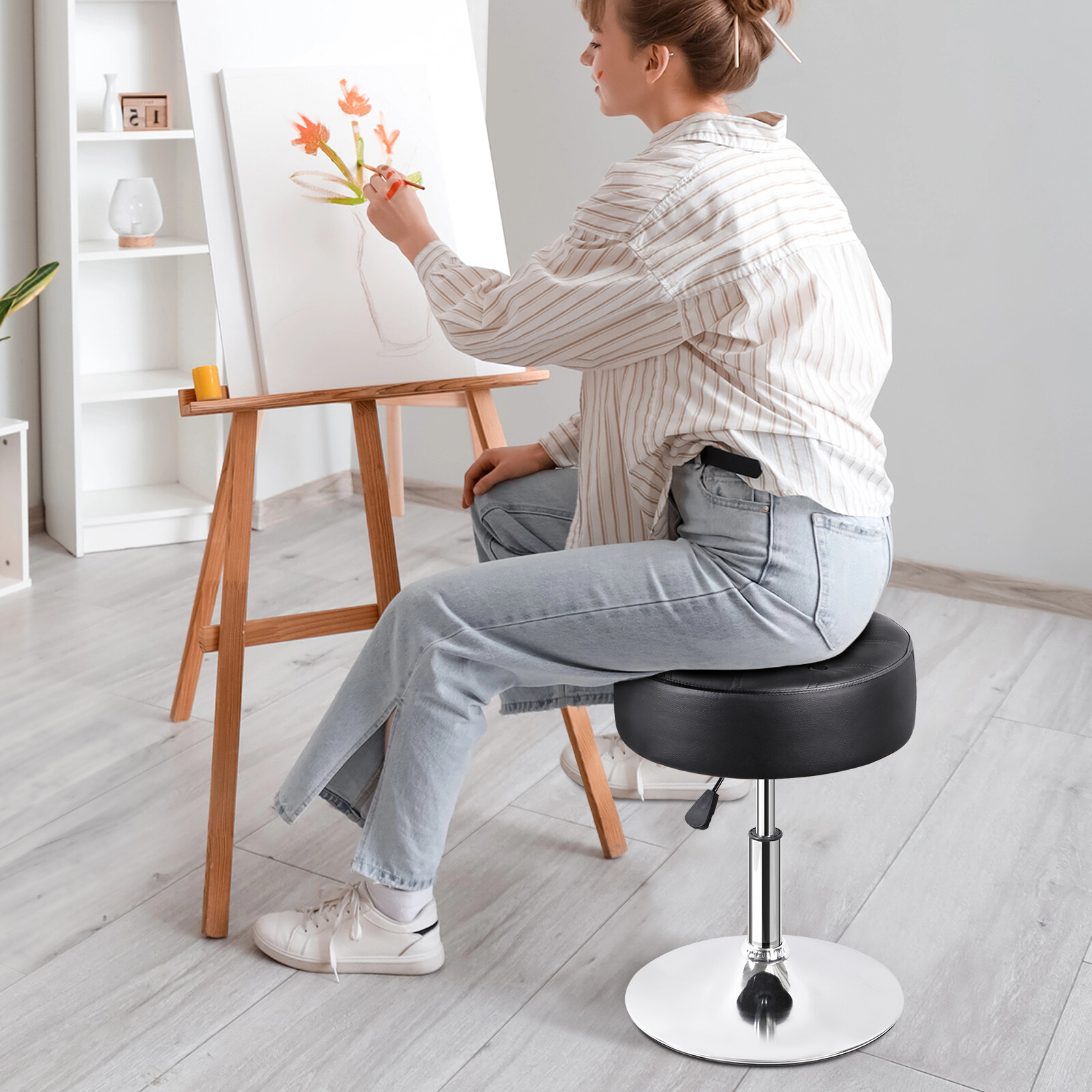 2PCS 360° Swivel Vanity Bar Stool Makeup Stool Adjustable Height Bar Stool Black