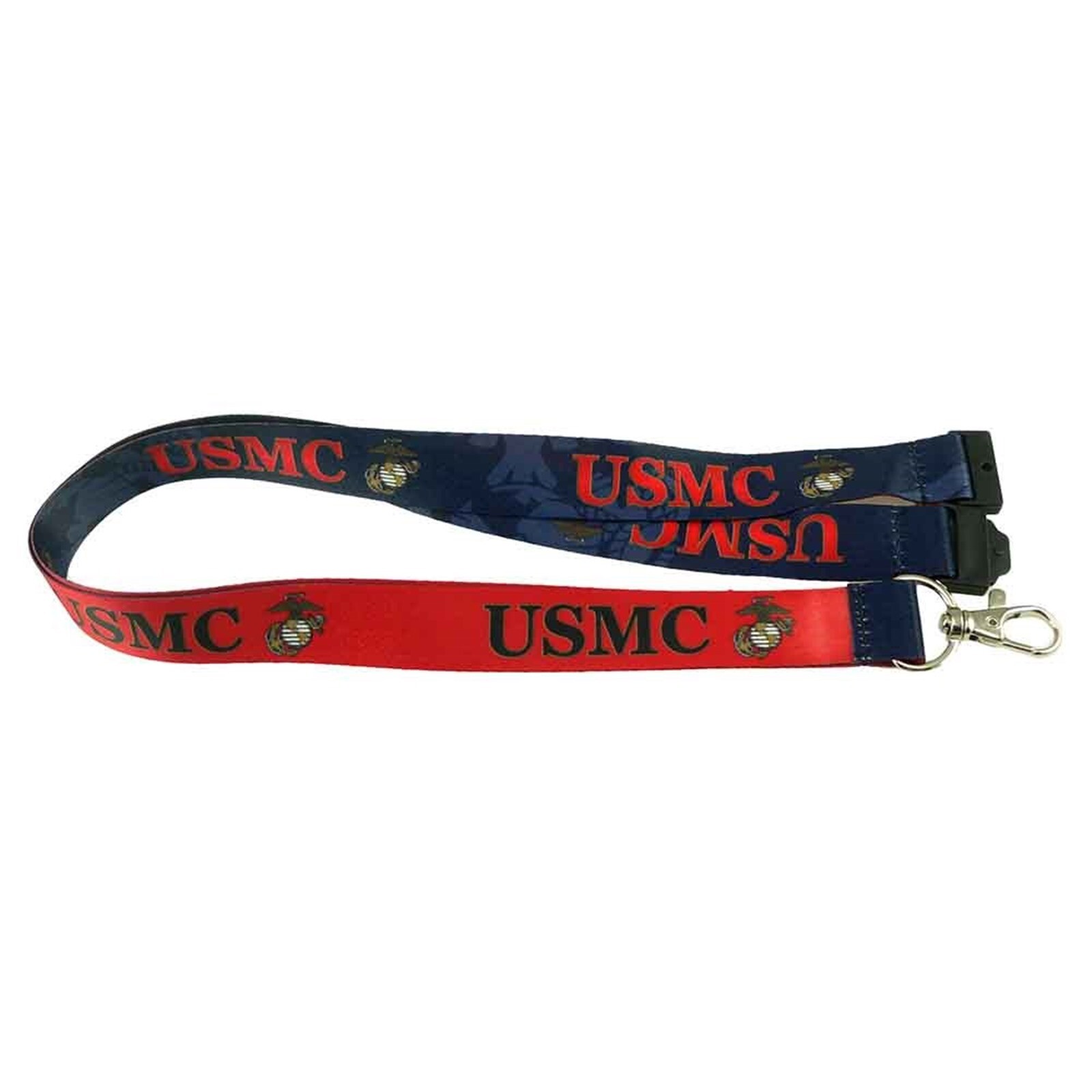 USMC Marine Corps Reversible Neck Lanyard Military ID Holder Key Ring Blue Red