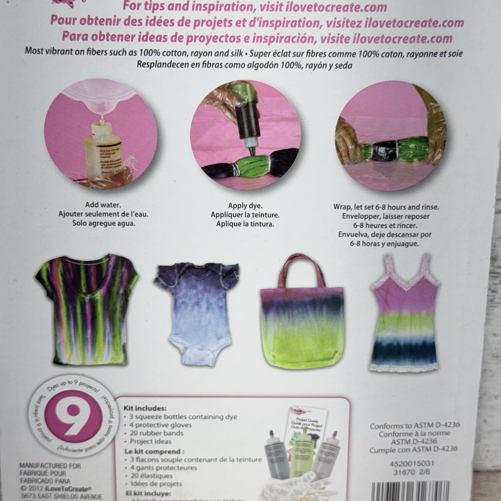 TULIP One-Step Tie-Dye Kit VIBRANT 28 Pc, .44oz/12.6g Dyes 9 Projects Brand New
