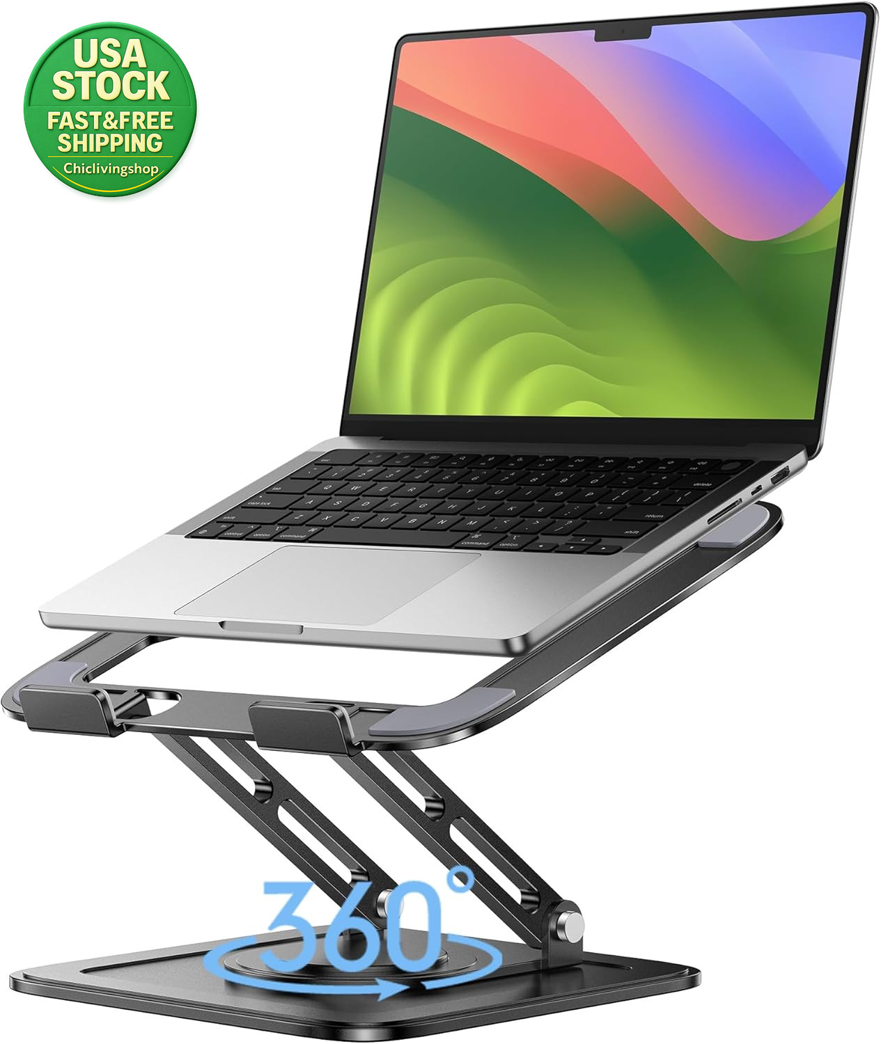 Adjustable Laptop Stand 360 Rotating Base Ergonomic Riser Fits 10-16 Inch