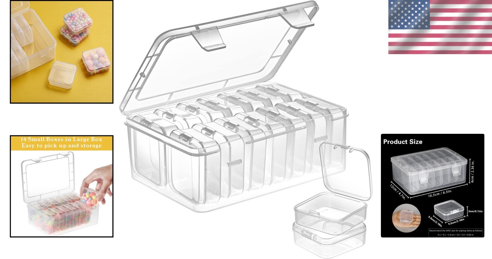 15-Piece Mini Clear Bead Storage Containers with Hinged Lid, Durable & Portable