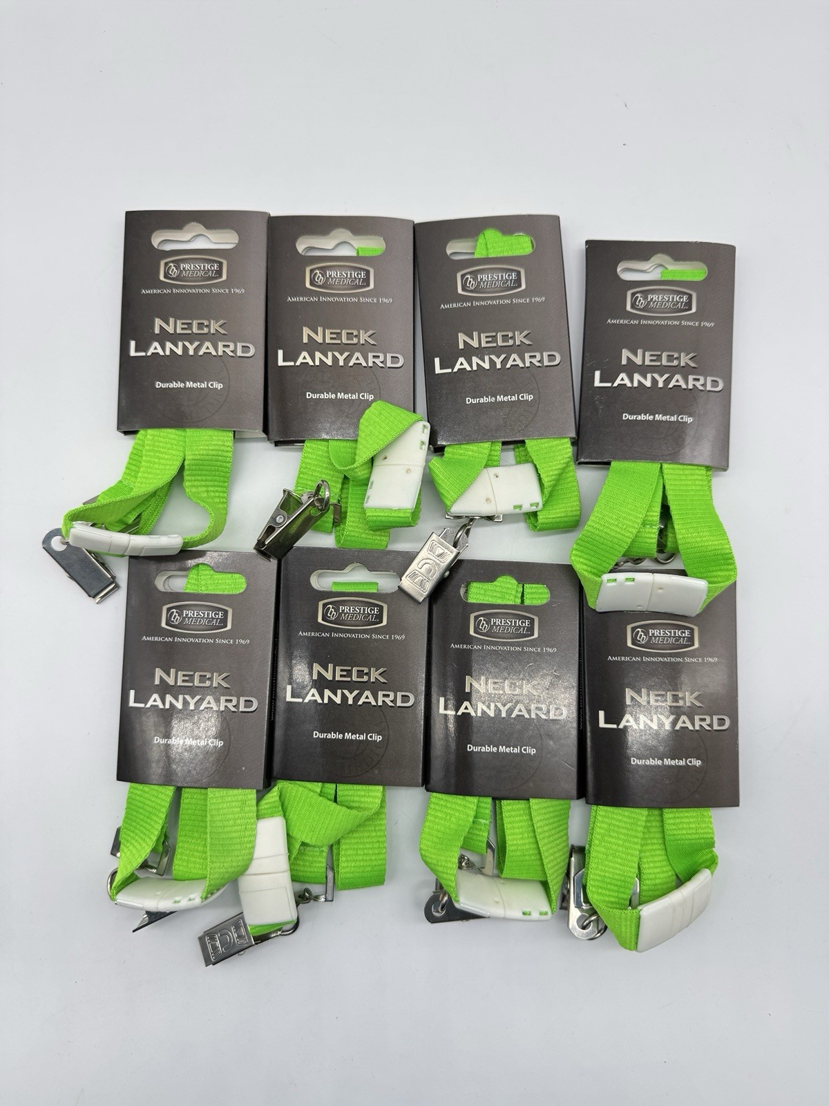 Lot Of 8 Units - Prestige Medical Green Clasp Lanyard Tag ID Clip