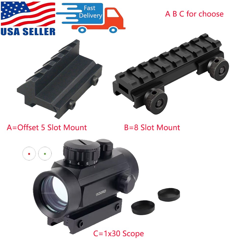 1X30 Tactical Red Green Dot Sight Scope/Offset 5 Slot Mount/8 Slot Riser Mount