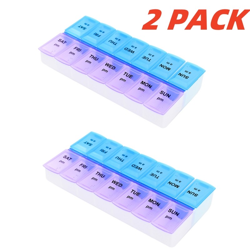 2 pack Weekly Pill Box Organizer Twice a Day 7 day Organizer Case Medicine Box