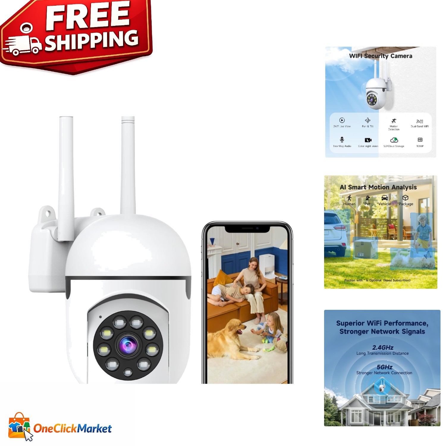 AI Motion Detection Surveillance Camera - Indoor/Outdoor & Cloud Storage