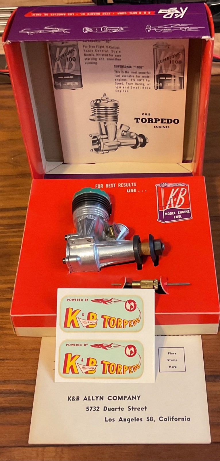 VINTAGE K&B TORPEDO & FURY ENGINE SIZE .19 DISPLACEMENT N.O.S.  MINT CONDITION!