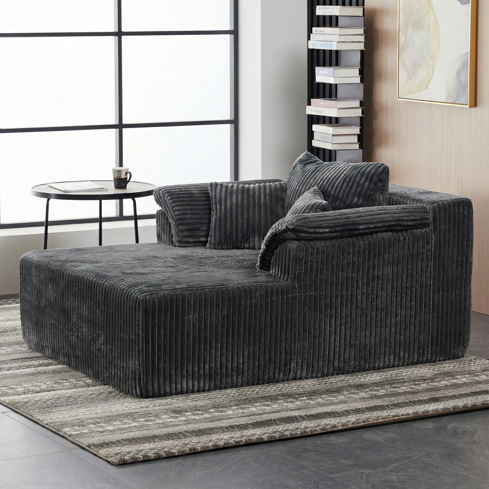 60-inch indoor oversized corduroy lounge chair, no assembly required (Grey)