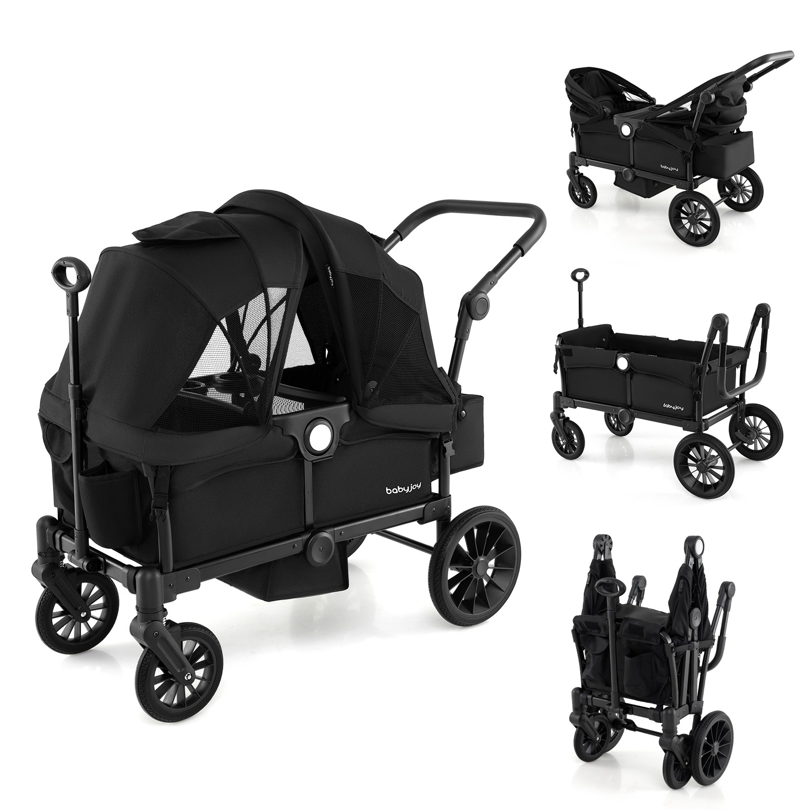 Wagon Stroller for 2 Kids Push Pull Double Stroller w/ Adjustable Handle