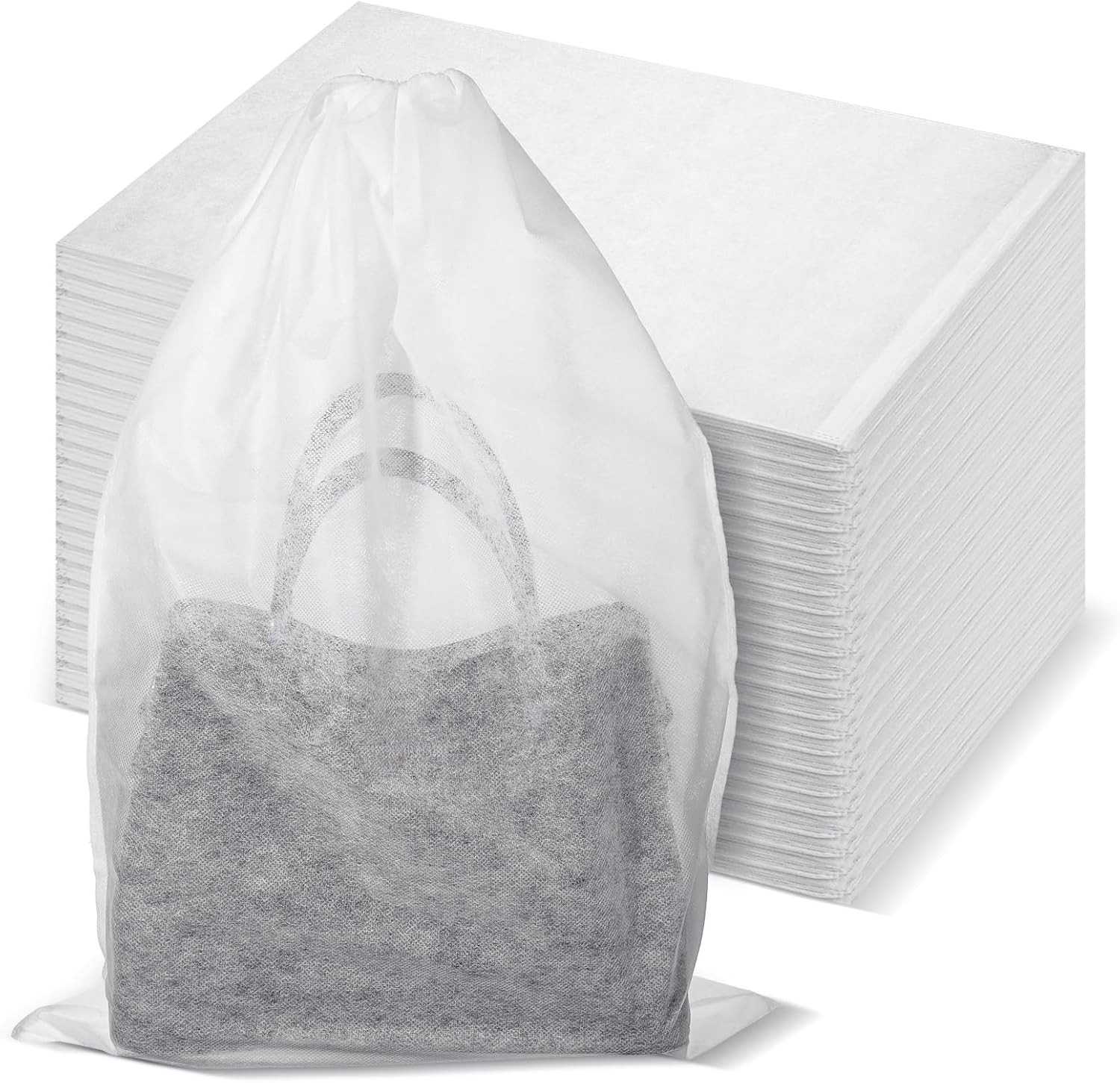 100 Pcs White Dust Bags for Shoes, Handbags, and Travel Storage, Non-Woven Fabri
