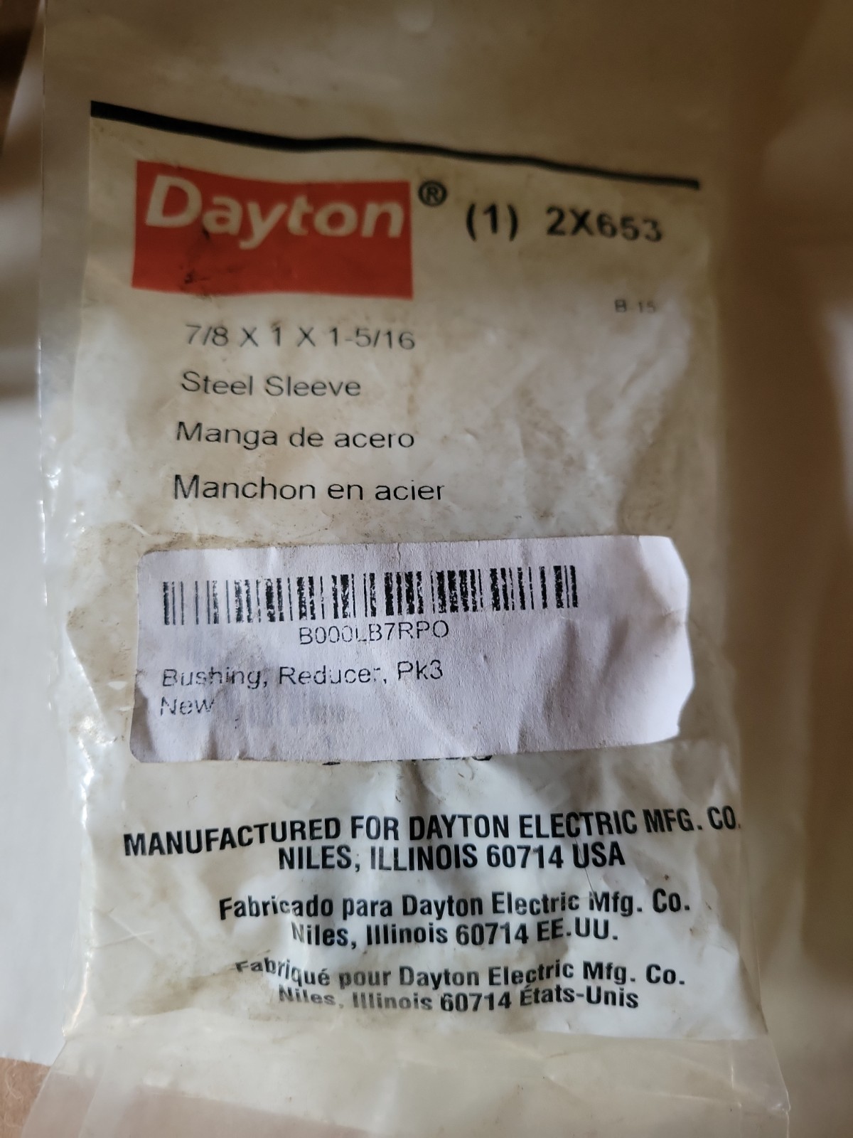 Dayton 2X653 2X653 Reducer Bushing, Pk3
