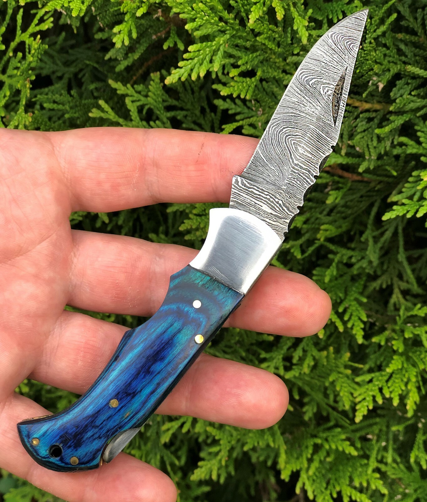 Handmade Damascus Folding Pocket Knife With Small Defects 6.5" (See Description)