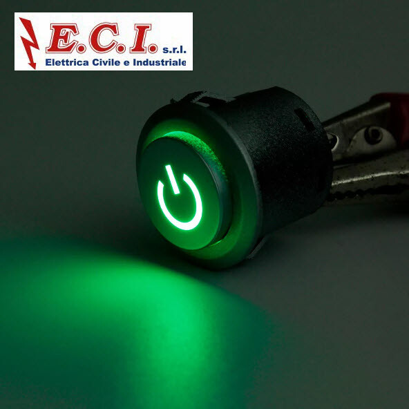 GREEN ON-OFF LIGHT BUTTON SWITCH DIAM.22mm 12V 10A