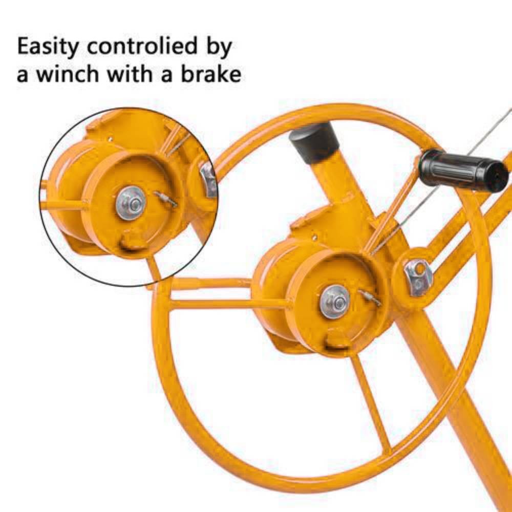 11 FT Drywall Rolling Lifter Panel Hoist Jack Lifter with Lockable Wheels Yellow