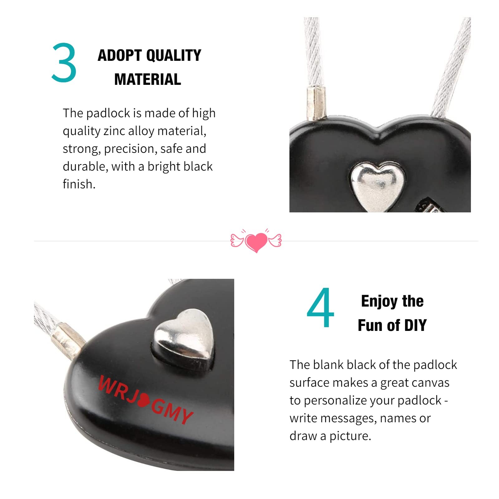 Heart Shape Code Lock Compact mini Size with 3 Digit Combination Black