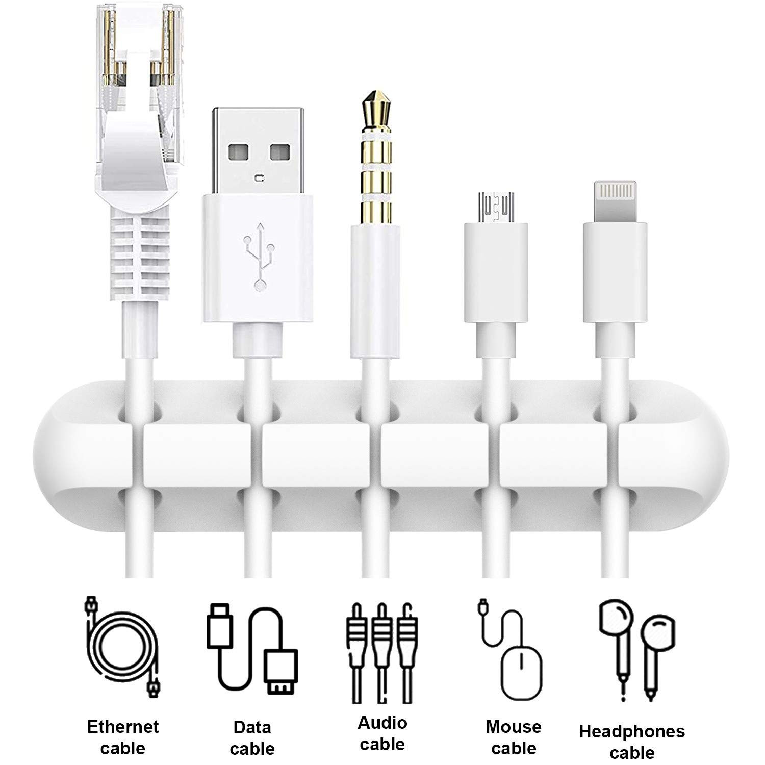 White Cable Clips, Cord Organizer Cable Management, Cable Organizers USB Cabl...