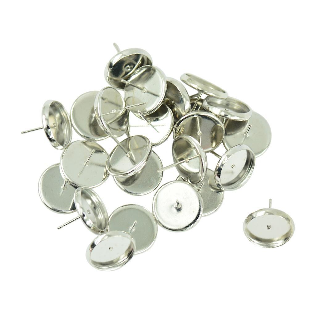 24 Pieces Round Earrings Blank Bezel Setting For 12mm Cabochon