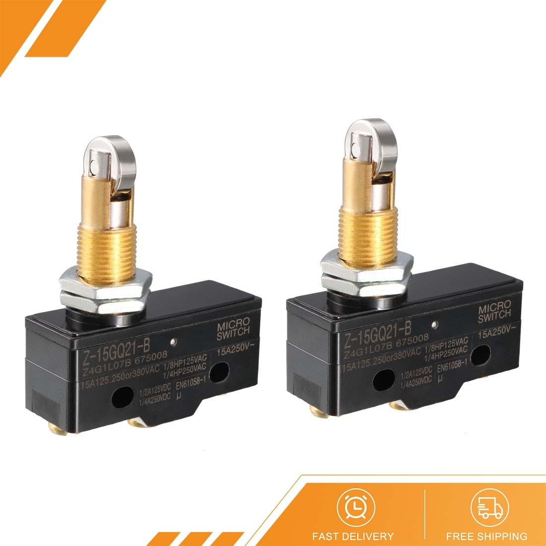 2PCS Z-15GQ21-B 1NO + 1NC Panel Mount Roller Plunger Micro Limit Switches