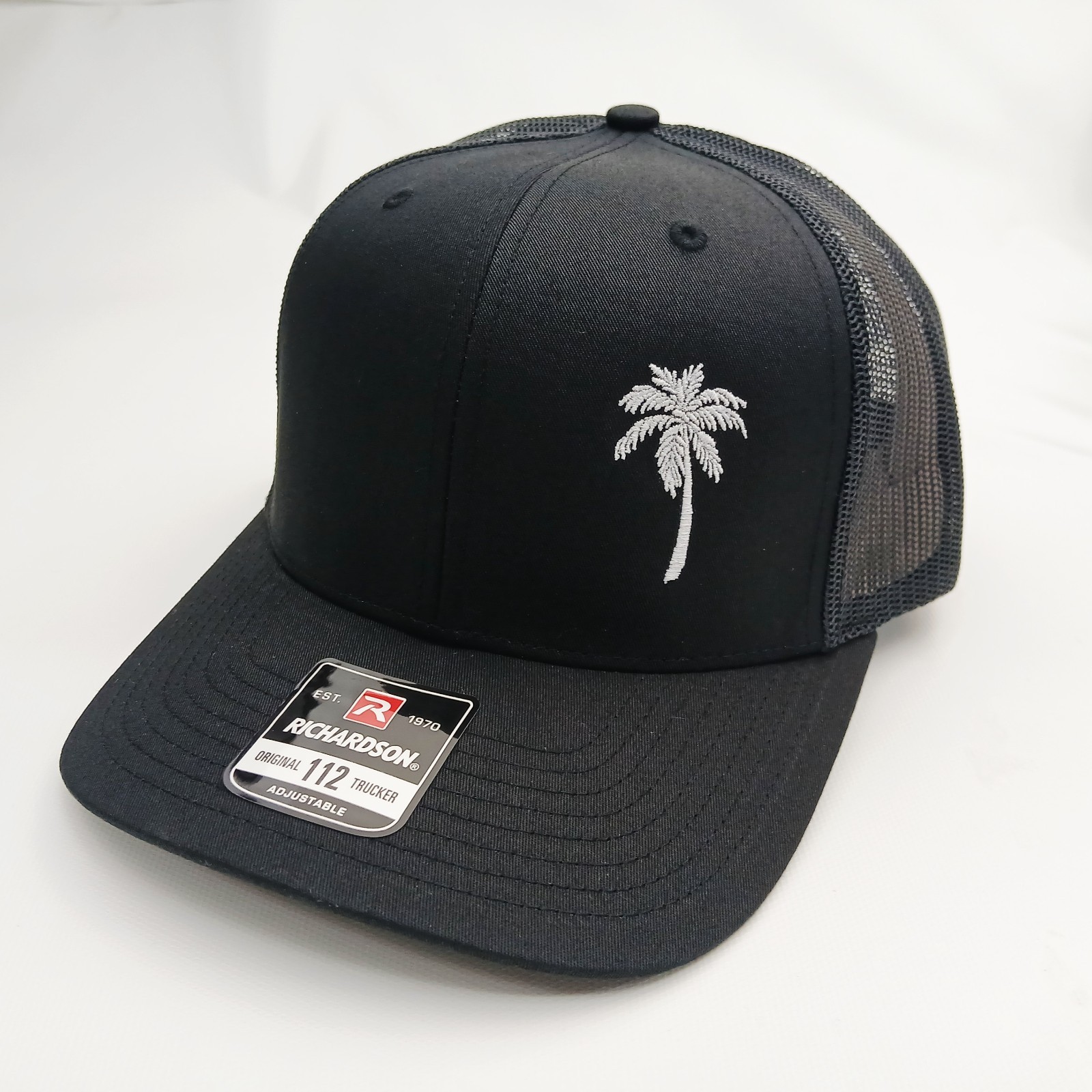 Palm Tree Off Set Direct Embroidery Black Richardson 112 Snapback Hat Cap