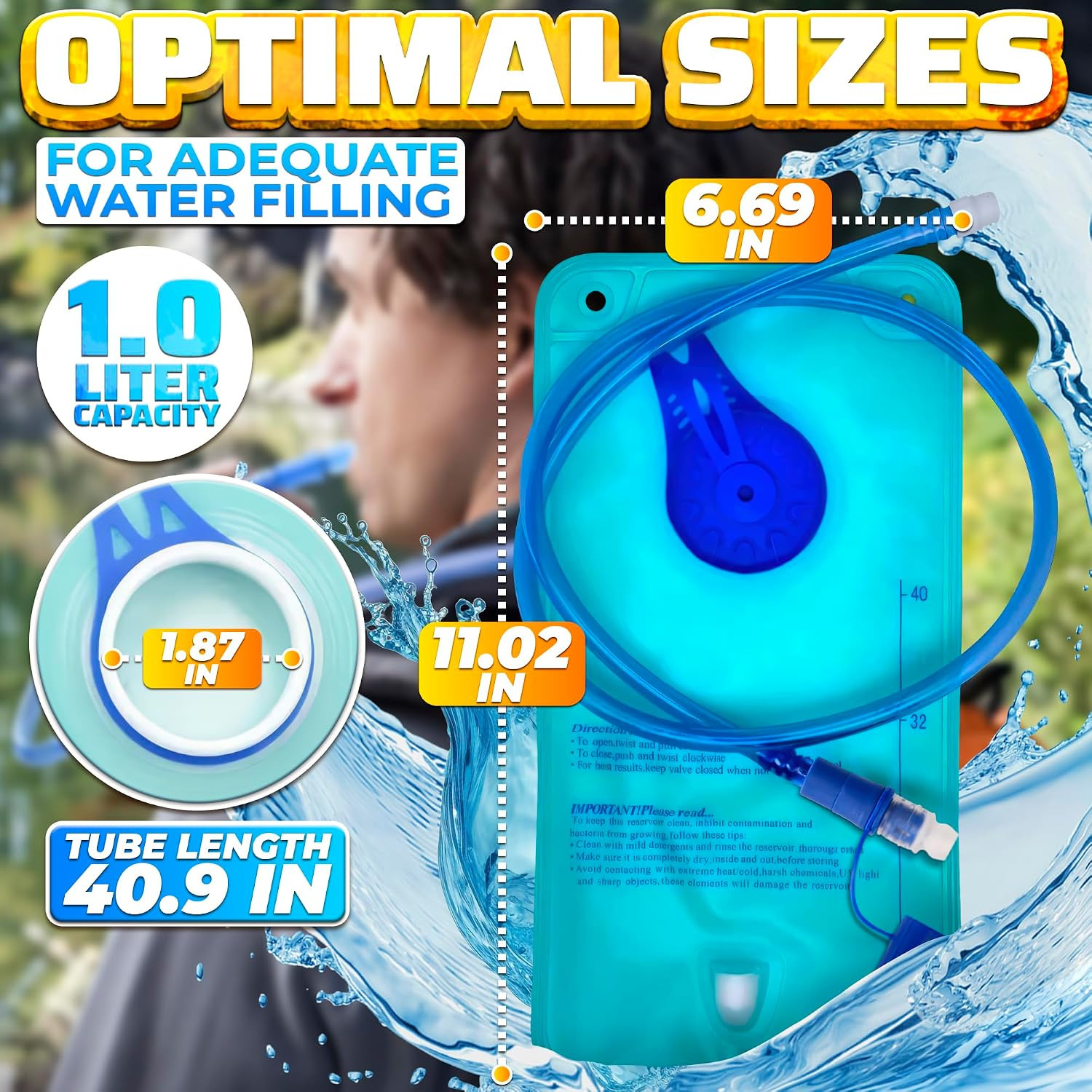 Water Bladder for Hiking Backpack – 1L/1.5L TPU Material Hydration Bladder with