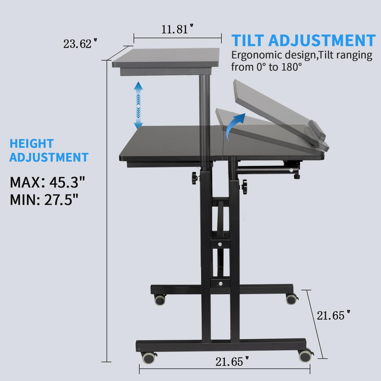 Hadulcet Mobile Standing Desk with Charging Station, Adjustable Standing Comp...