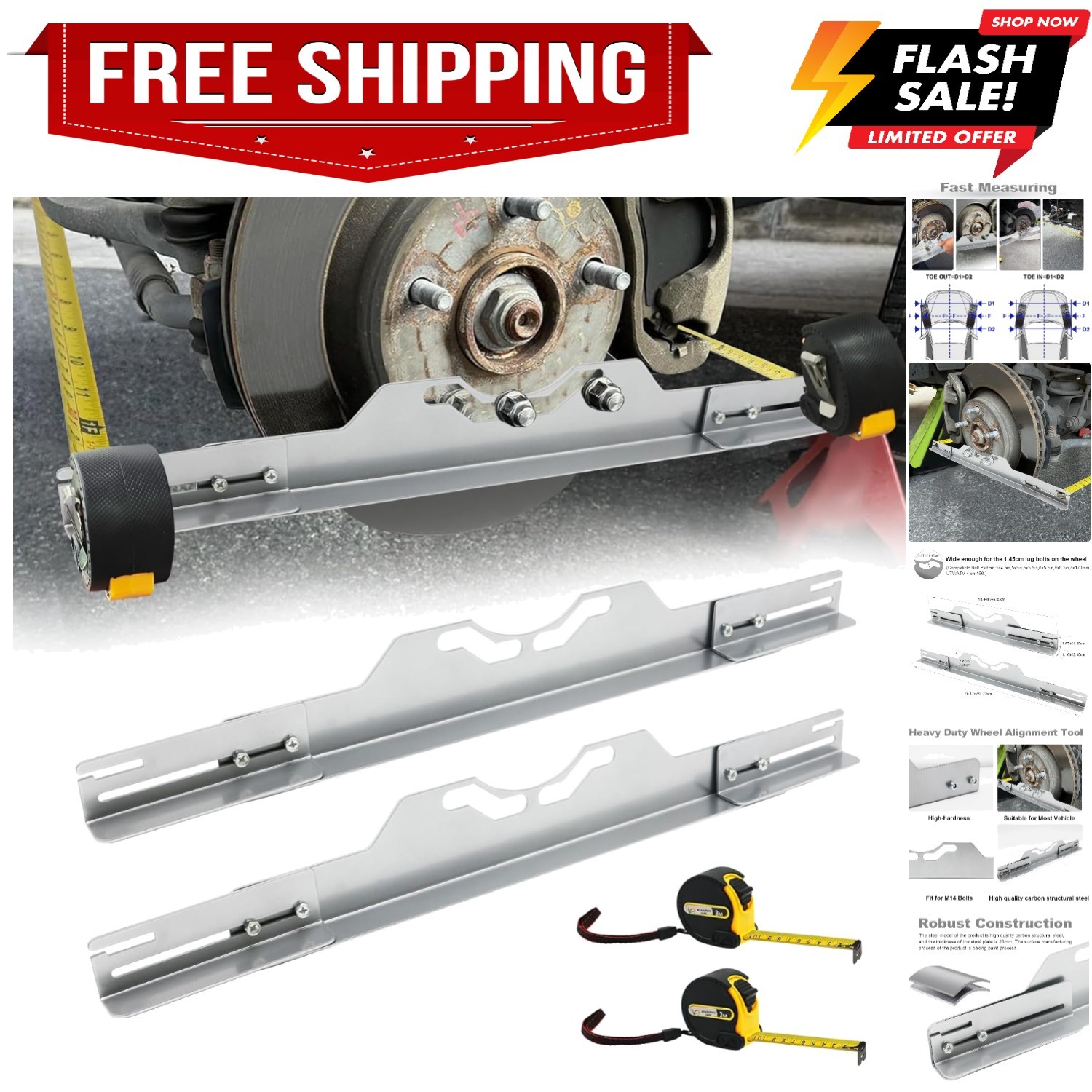 Wheel Alignment Tool with Tape Measures,Heavy Duty Toe Alignment Tool Plates,...