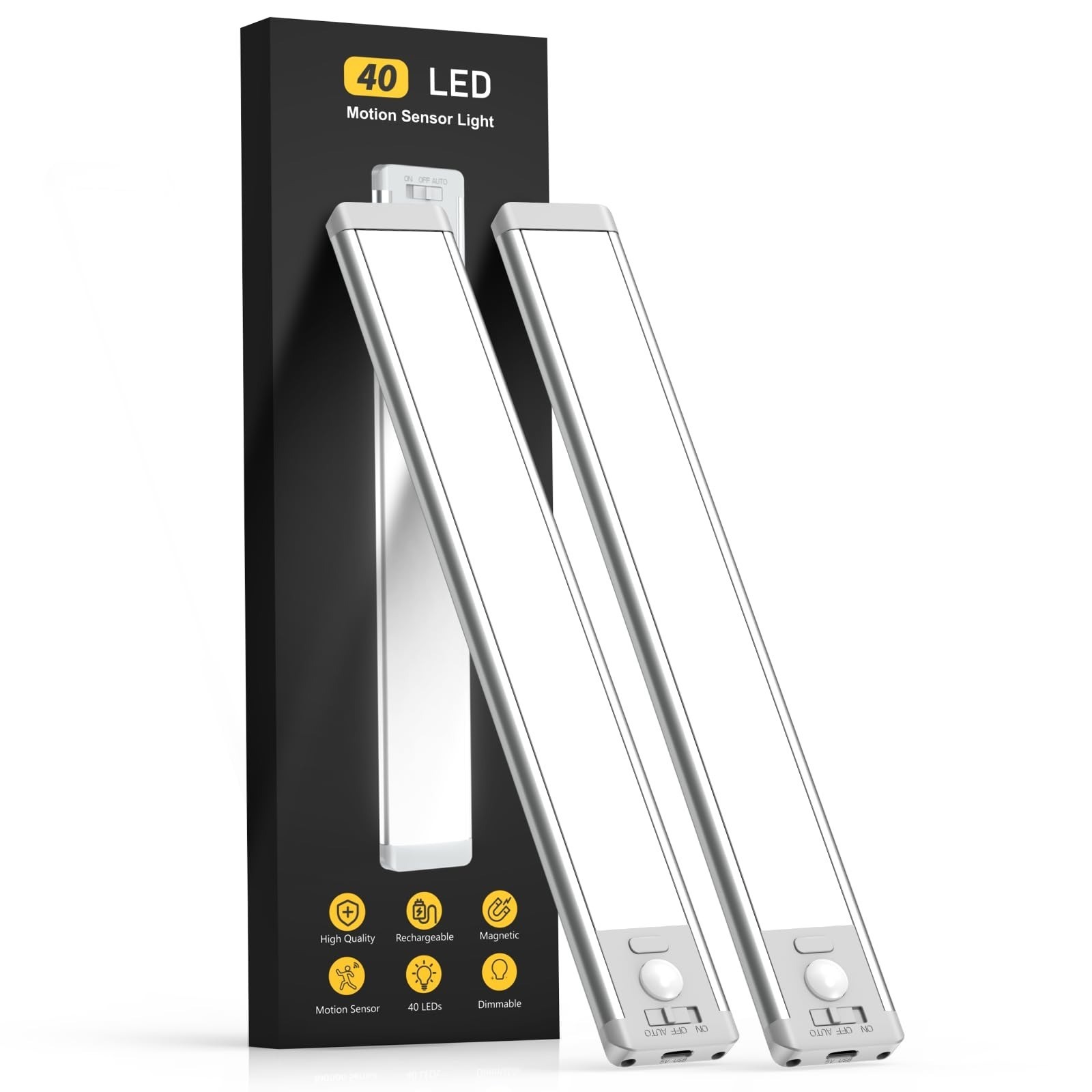 MCGOR 10inch Under Cabinet Lighting, Rechargeable Motion Sensor Lights 2 Pack