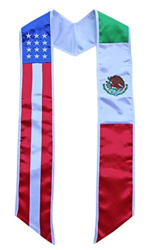 Country and USA Flag Graduation Stole Sash International Mexican-american