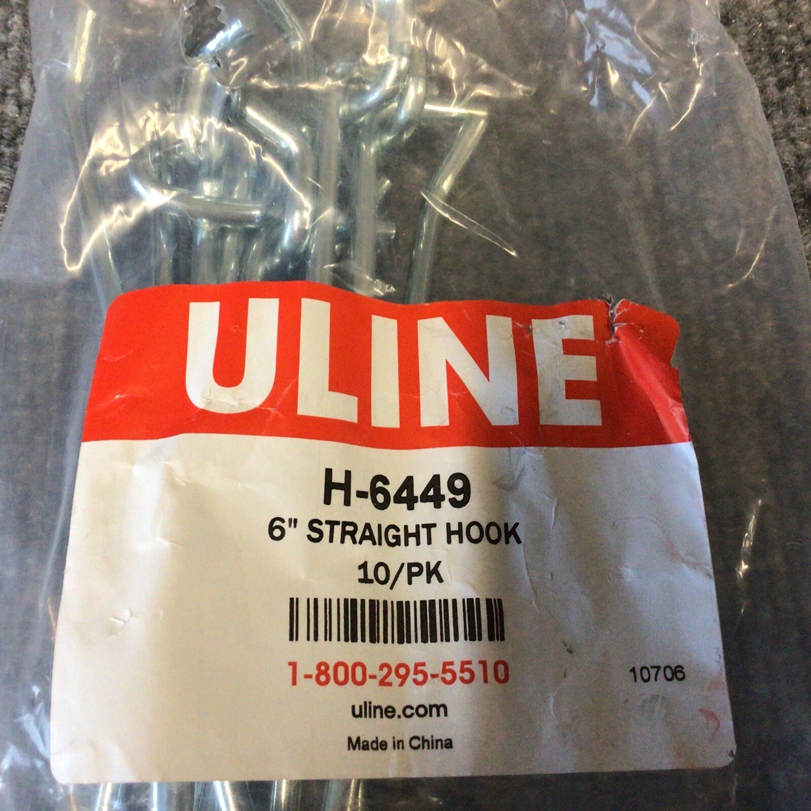 Lot Of 50 Uline H-6449 6" Straight Hook For Pegbaord 5 - packs of 10 New