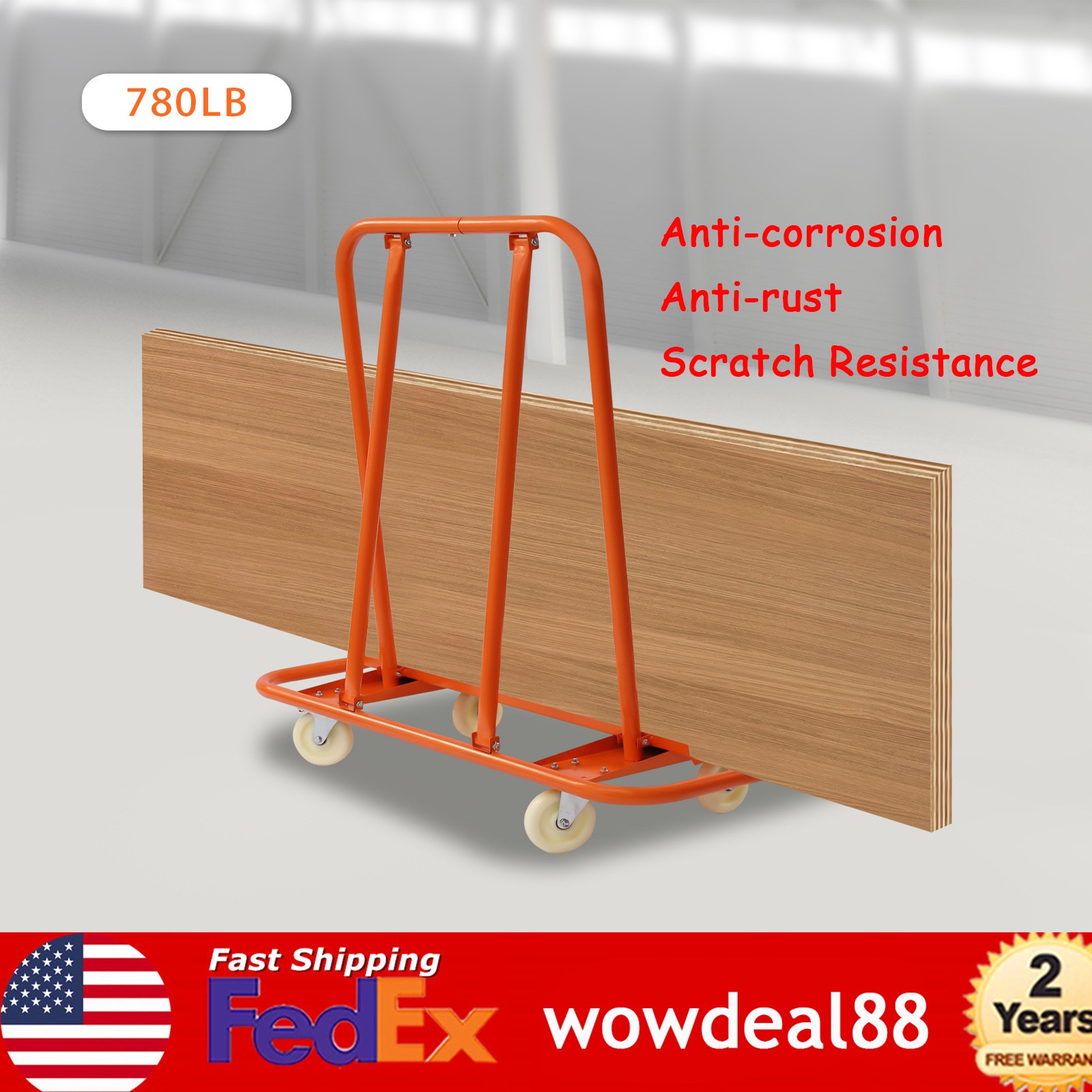 Drywall Cart Dolly Steel Handling Sheetrock Sheet Panel Service Cart w/ 4* Wheel