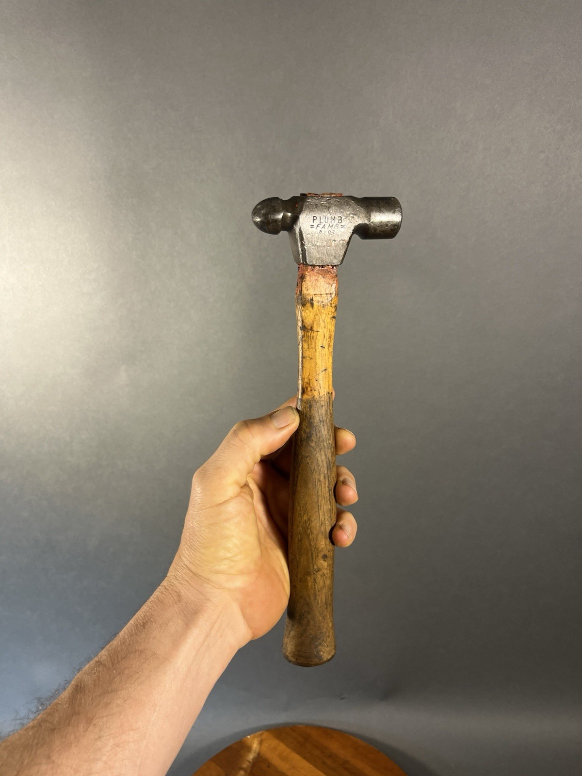 Early Plumb FAM8 8oz Ball Peen Hickory Handle Hammer Vintage.
