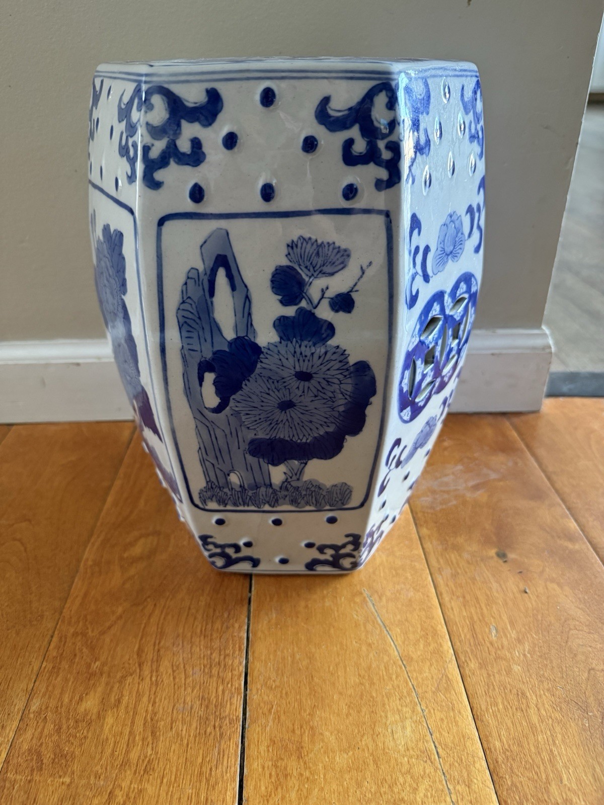 Vintage Blue and White Ceramic Garden Stool