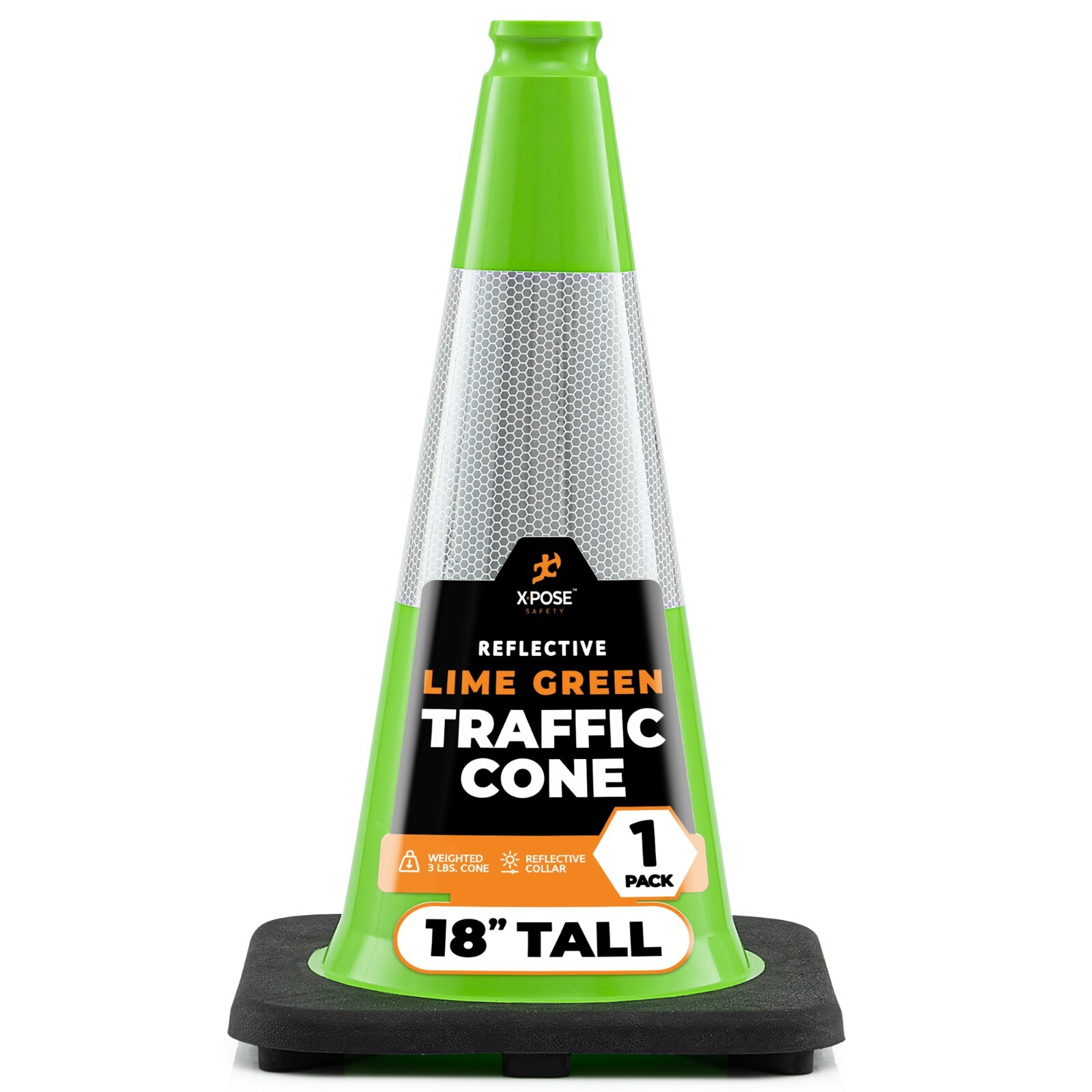 Lime Traffic Cones 18 Inch with 6" Collar, PVC Plastic Safety Cone