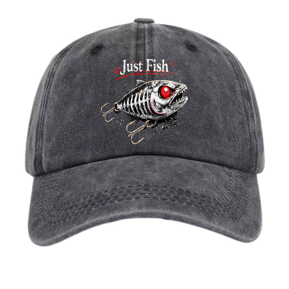 Vintage Just Fish Skeleton Lure Dad Hat - Unisex Gift for Fishing Lovers