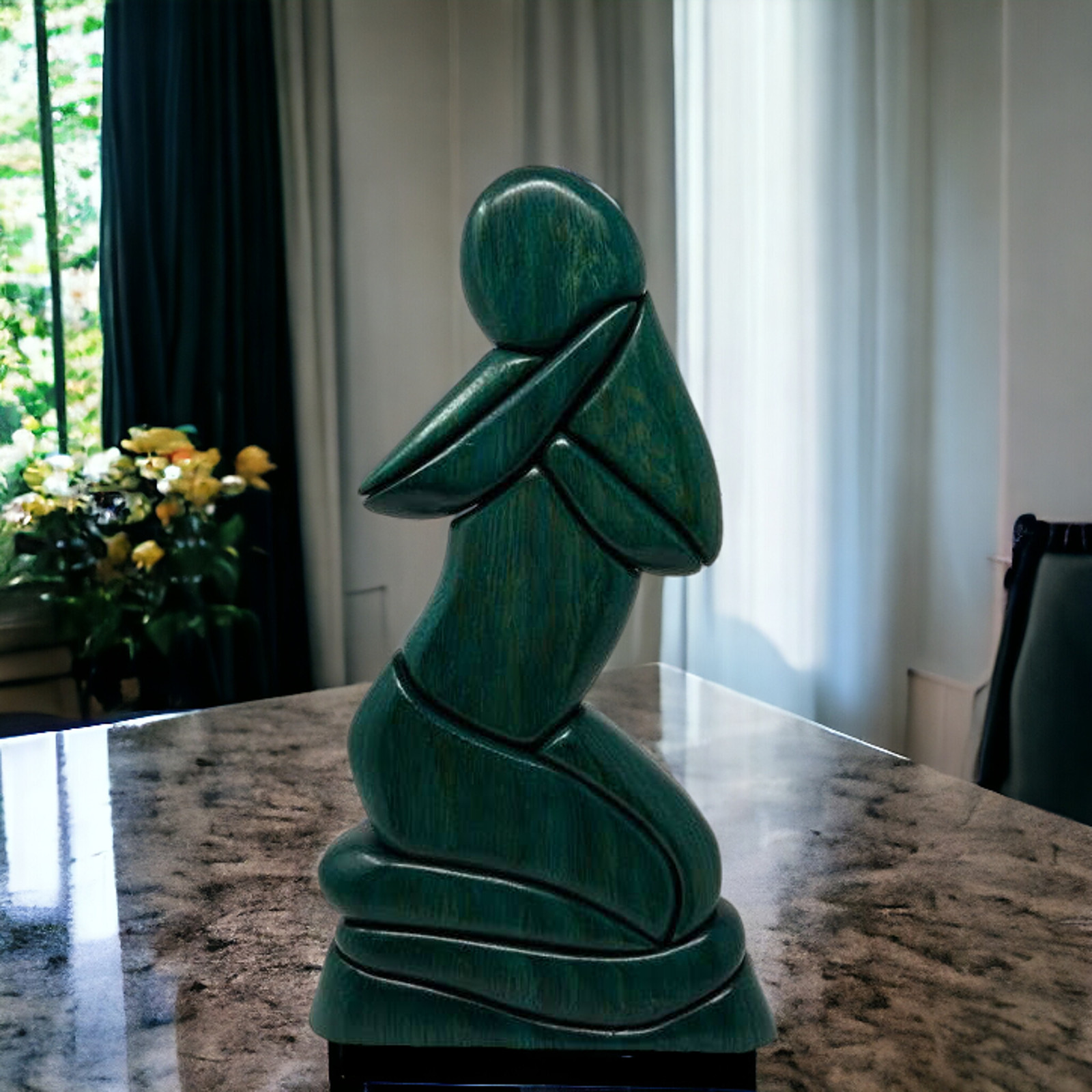 Woodflair Mosaic Woman Figure Folk Art Meditation Sculpture Peru Wood
