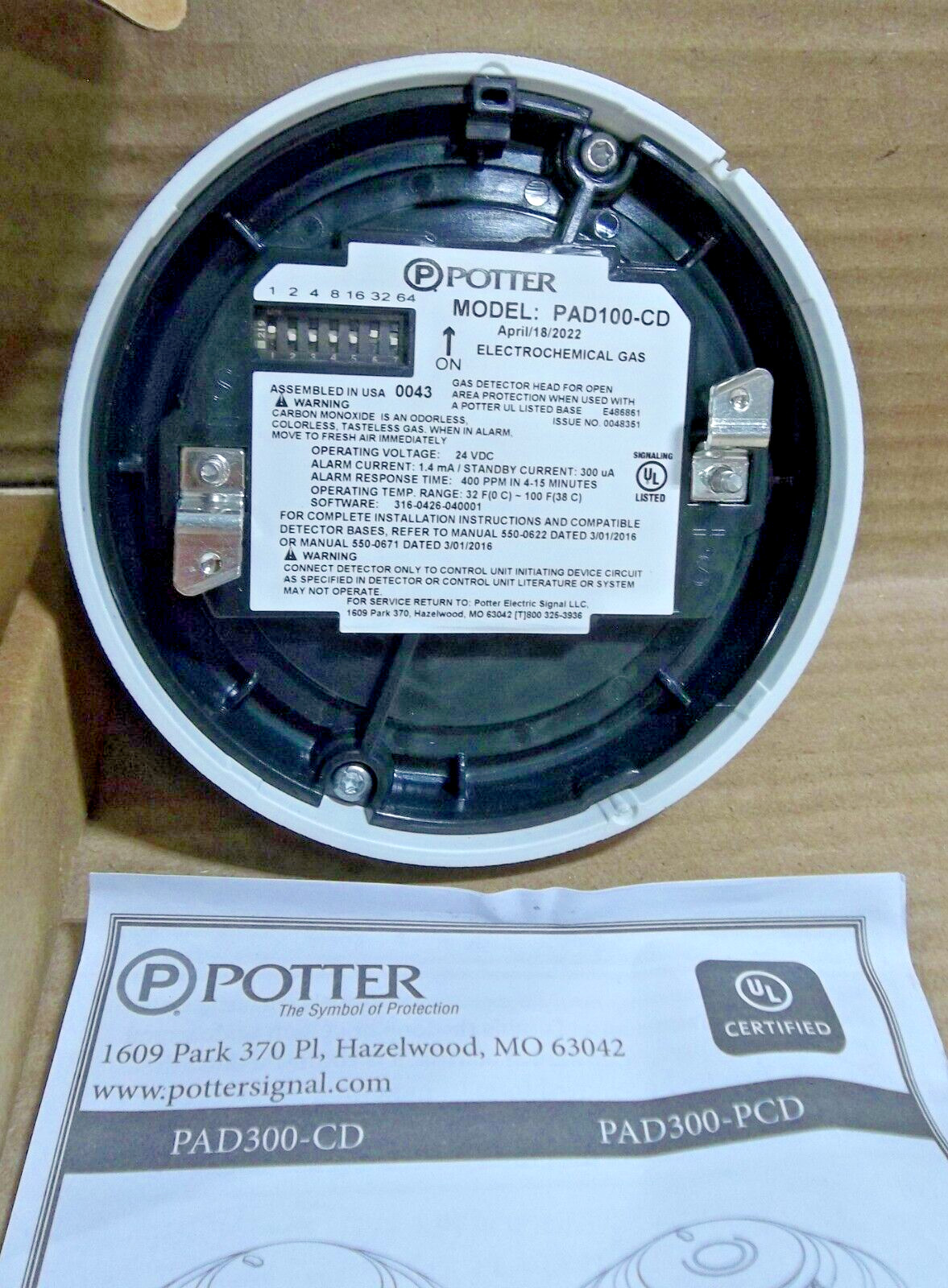 NEW POTTER PAD300-CD CO DETECTOR NOB