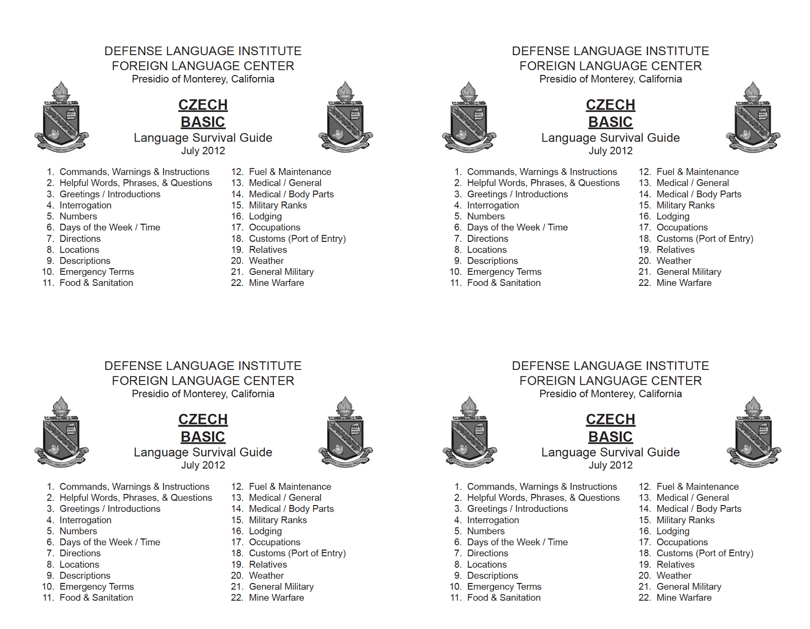 Defense Language Institute DLI BASIC CZECH Text & 600+ MP3 Audio CD