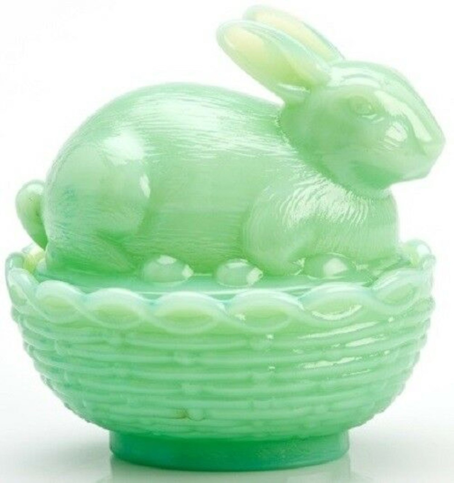 Mosser Glass Easter Decor Classic Bunny on Basket Jadeite Green