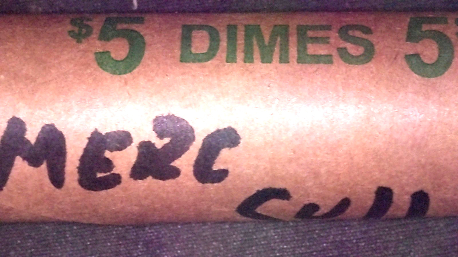 MERCURY 90% SILVER DIME ROLL { 50 } COINS, WORN/ DAMAGED