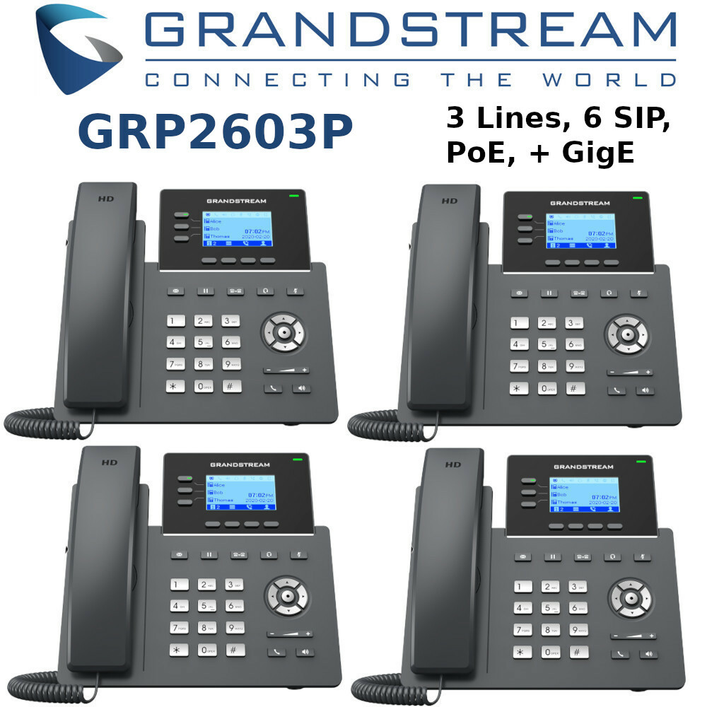 4 Grandstream GRP2603P 3-Line 6 SIP Office Phone + Dual Gigabit PoE