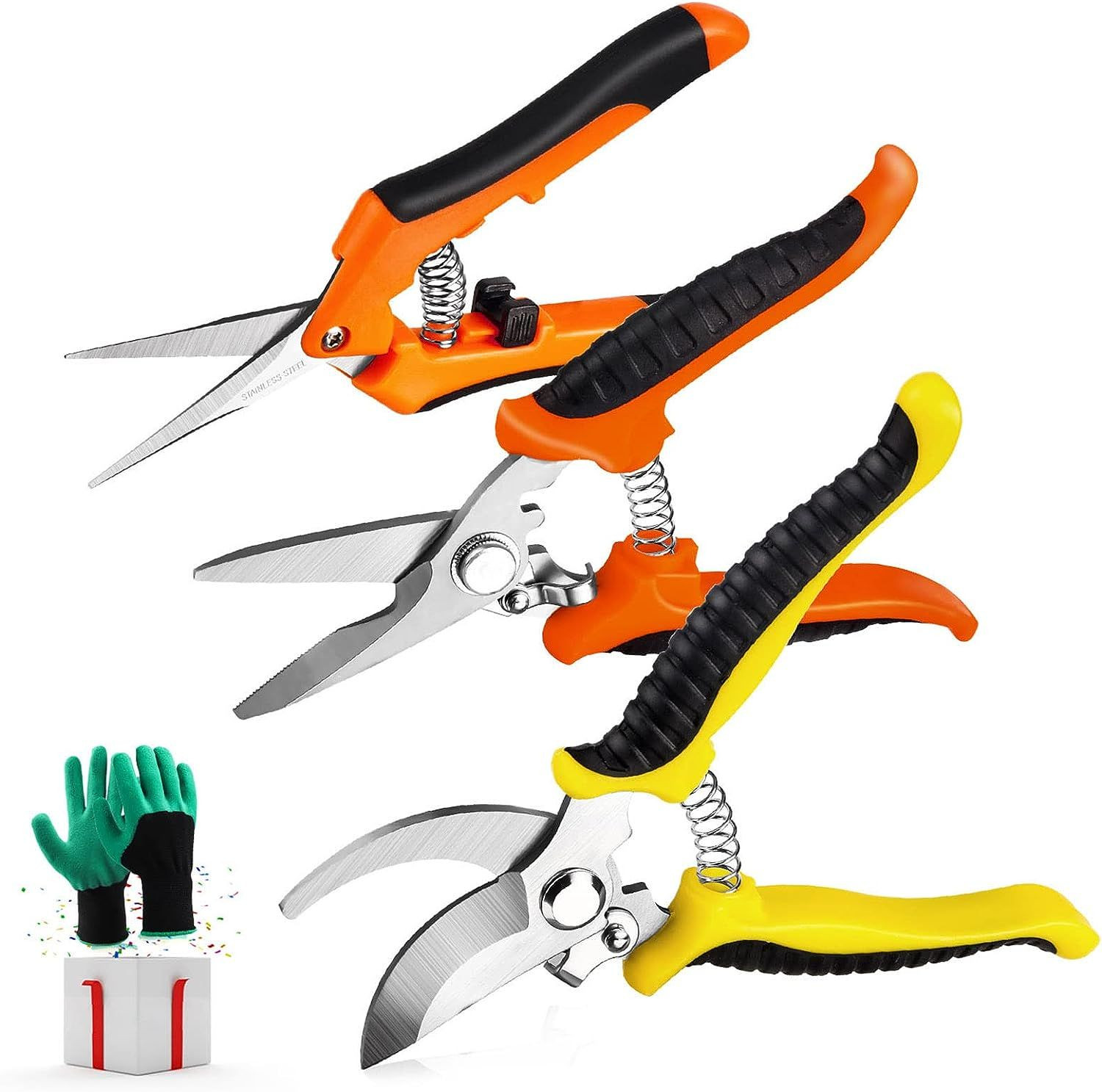 3 Pack Garden Pruning Shears Stainless Steel Blades Handheld Pruners Set Mix