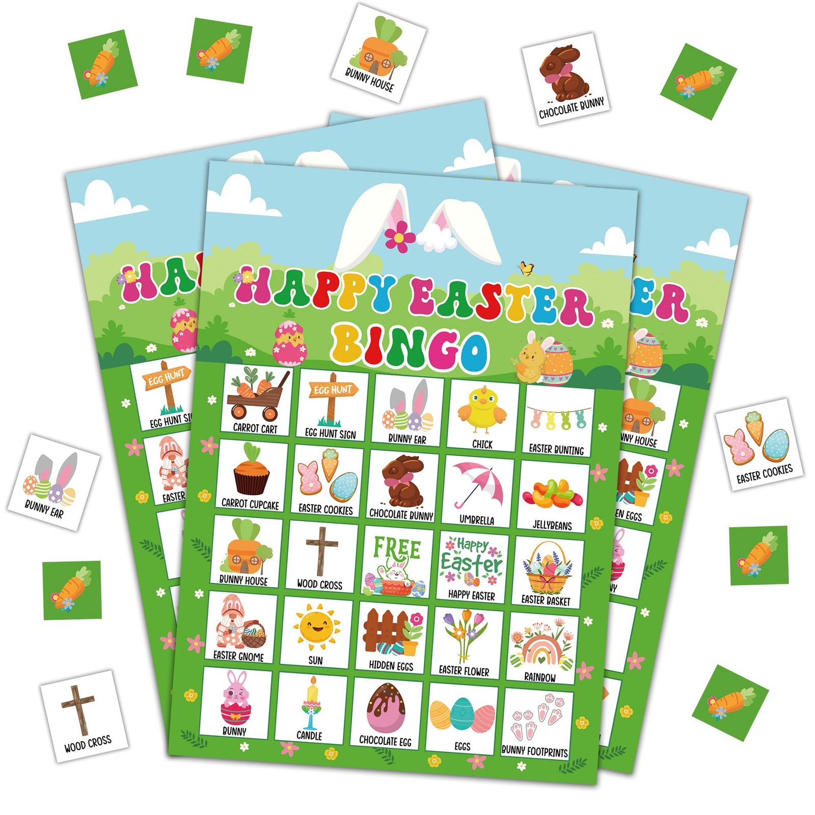 DRWJPAT Easter Bingo Game, Happy Easter Party Games for Adults, Cute Bunny Bi...
