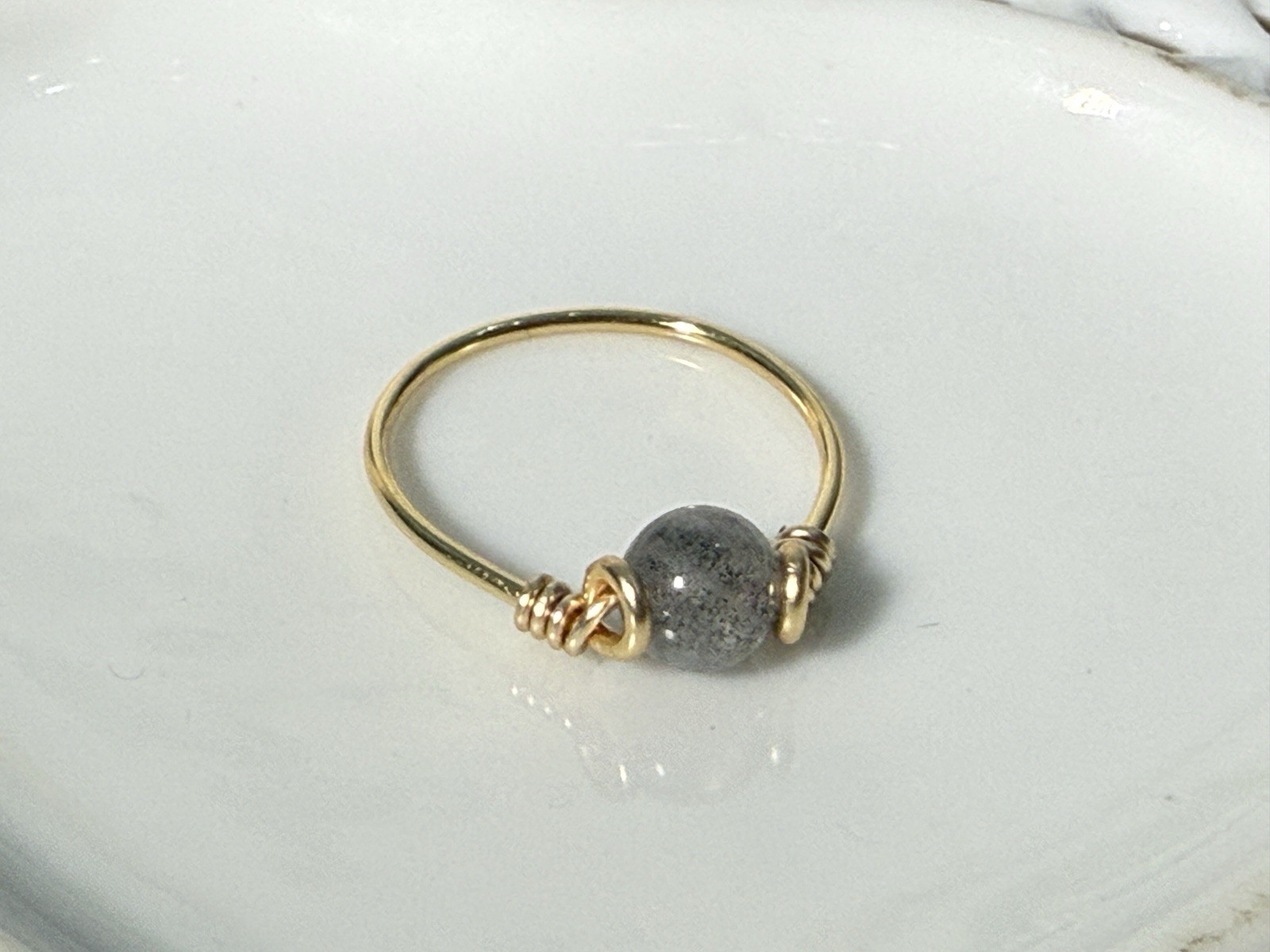 labradorite Gold Tone Wire Wrapped Women’s Ring Size 6