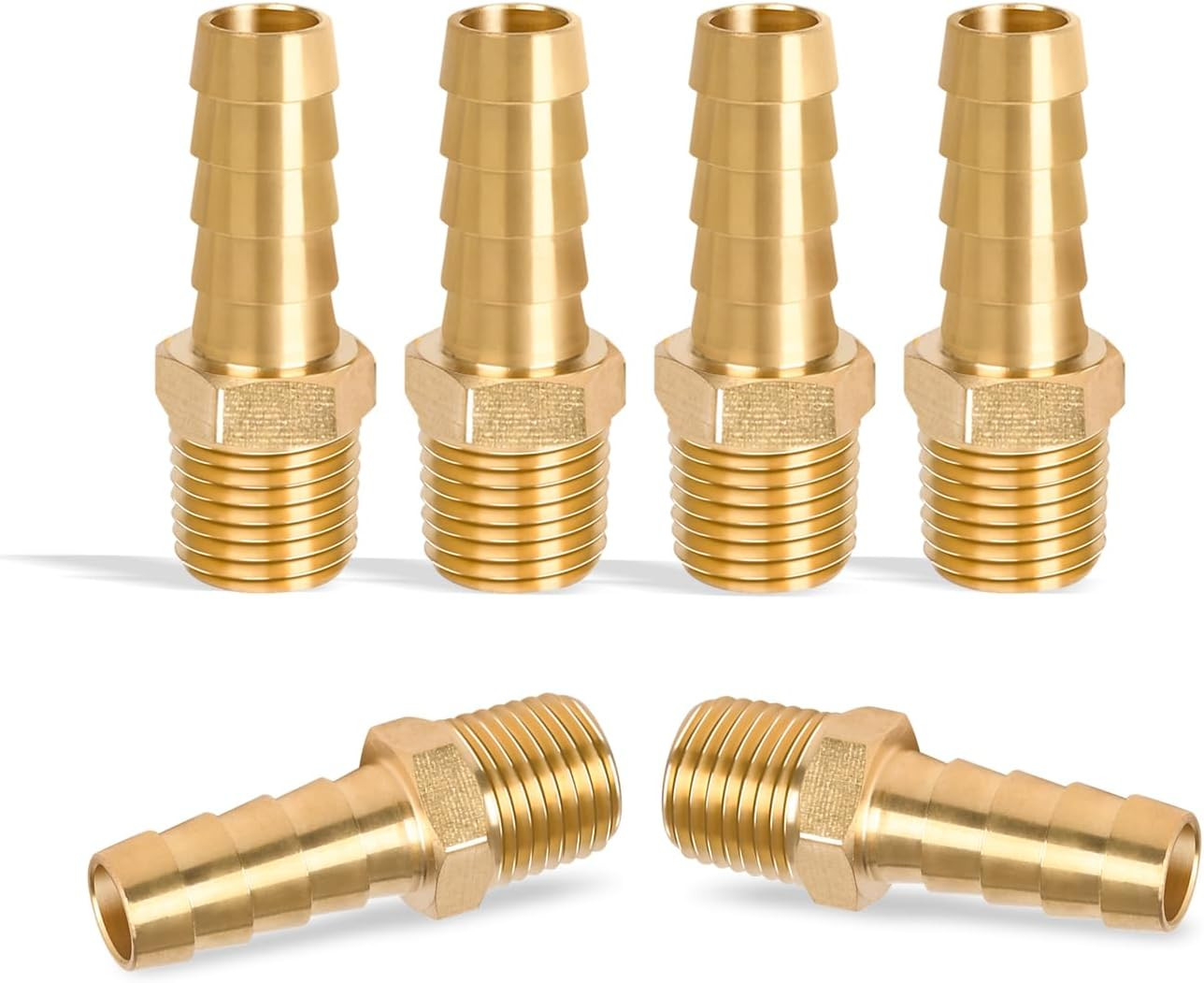 6 Pcs Brass Hose Fittings, 1/4 NPT to 3/8 Barb, Barbed Hose Fittings, Male Threa