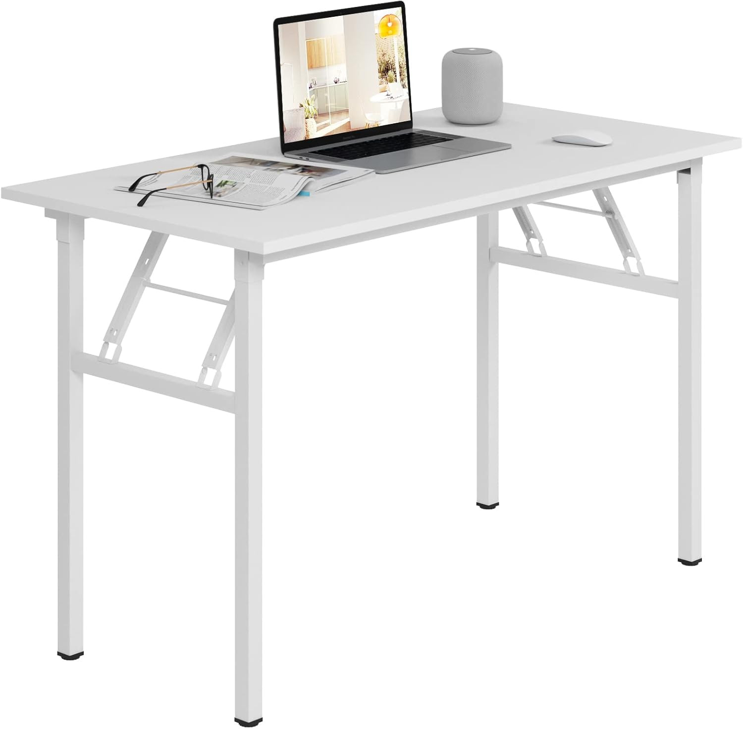 Sturdy 47.2" Folding Office Desk - No Assembly, Heavy Duty, White