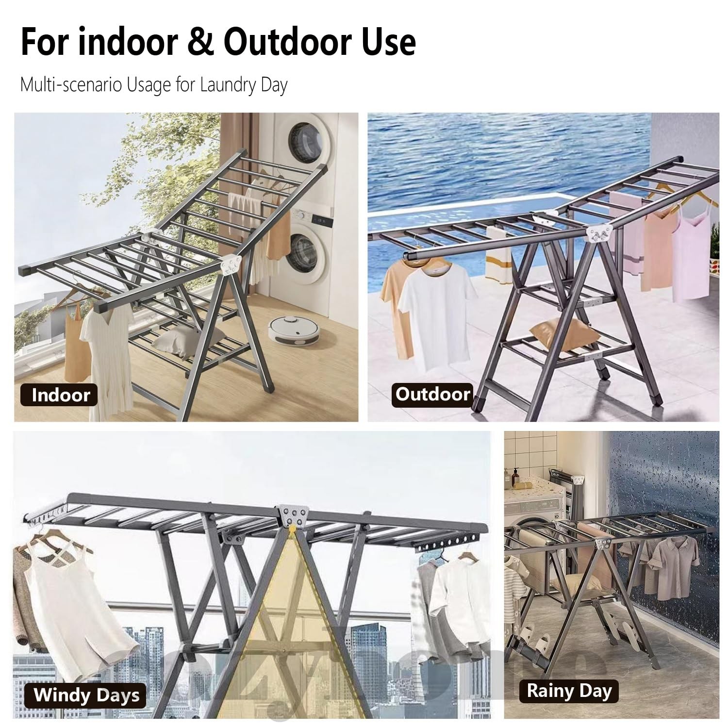 71" Clothes Drying Rack Foldable, Clothes Airer Drying Rack with Wheels, Heav...
