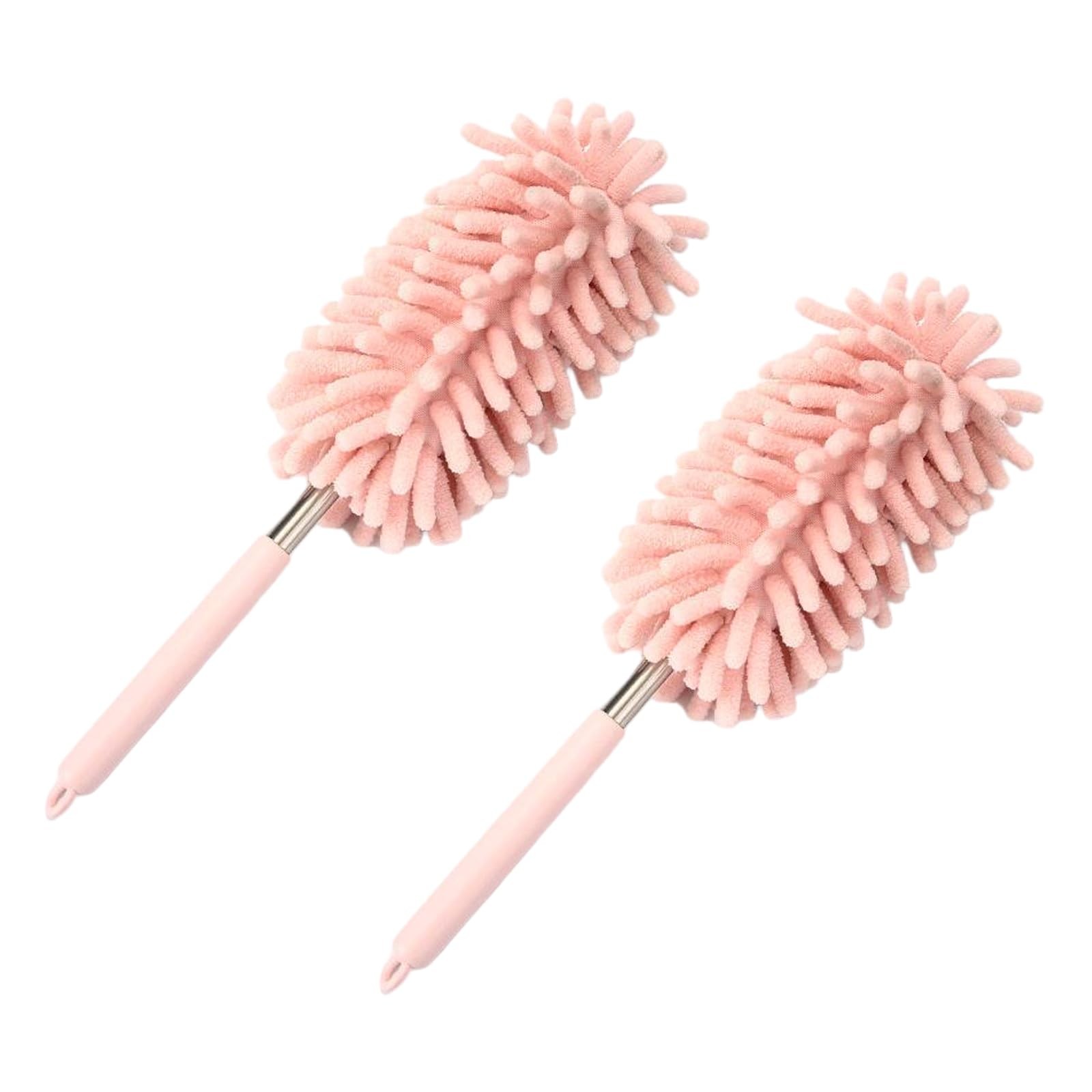 lekiliky Car Interior Duster with Stainless Steel Telescopic Extension Pink