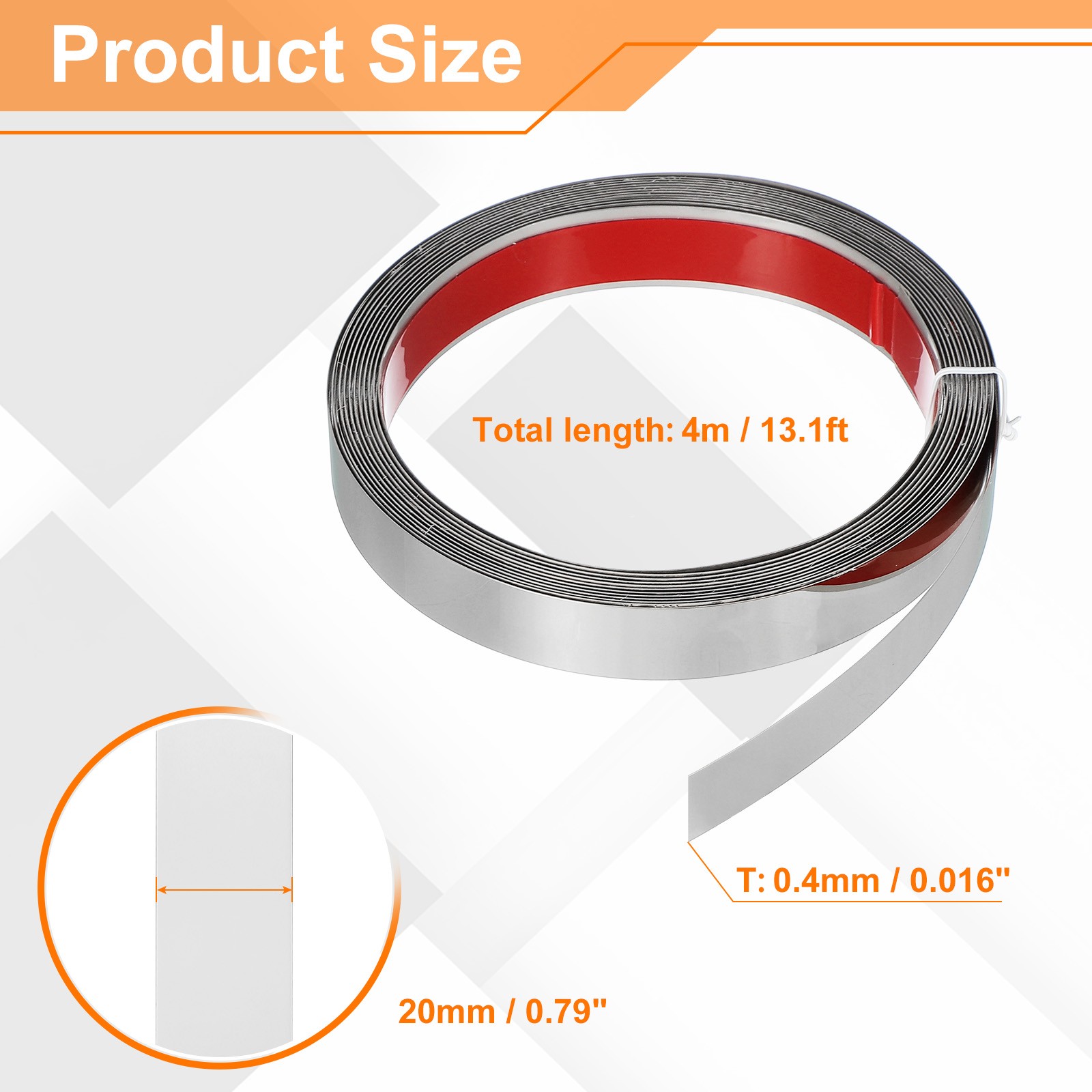 Metal Wall Trim 13.1ft x 0.79" Peel and Stick Stainless Steel Trim, Silver