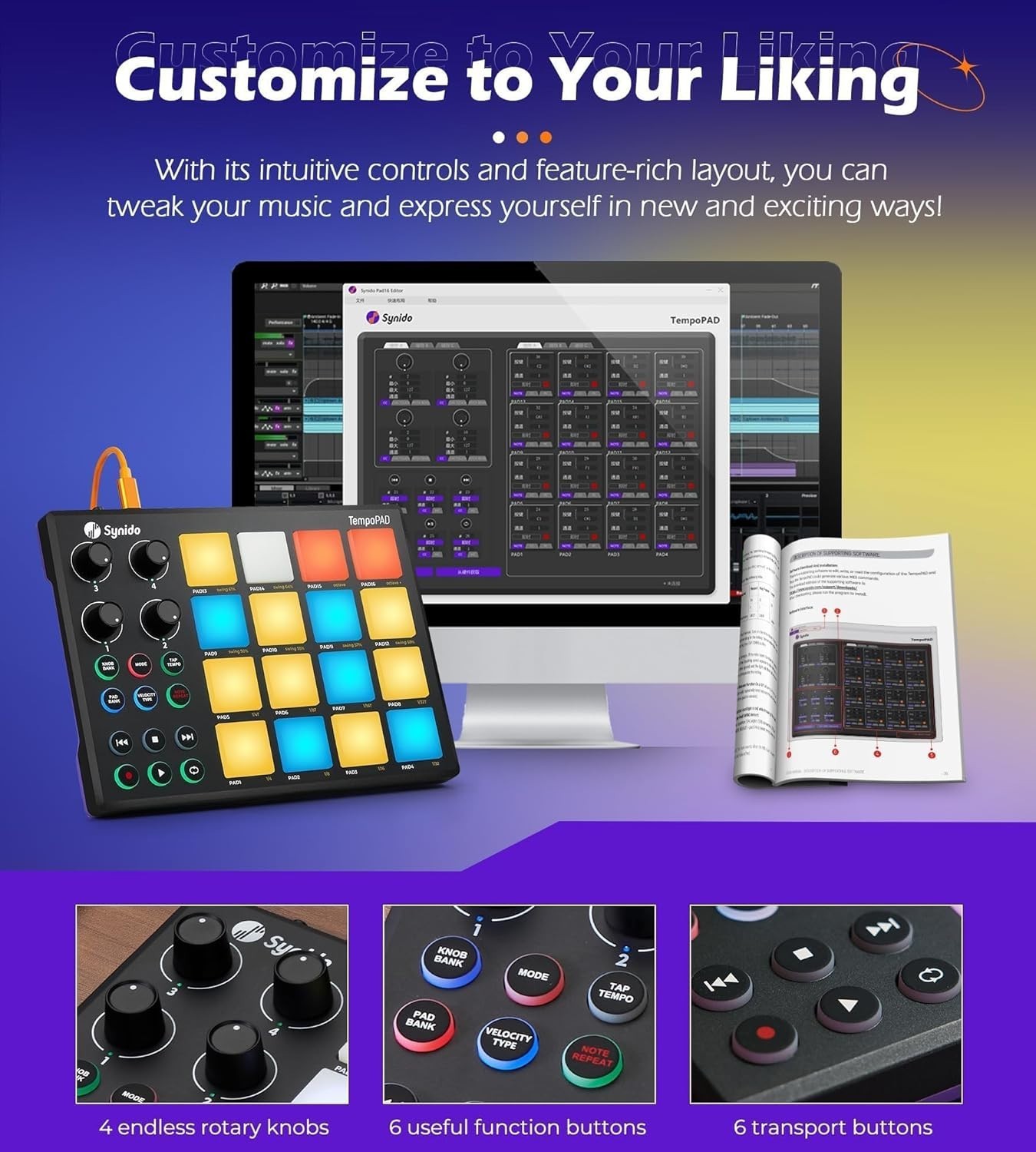 TempoPAD Midi Controller Beat Maker Machine for Music Production, Portable USB M