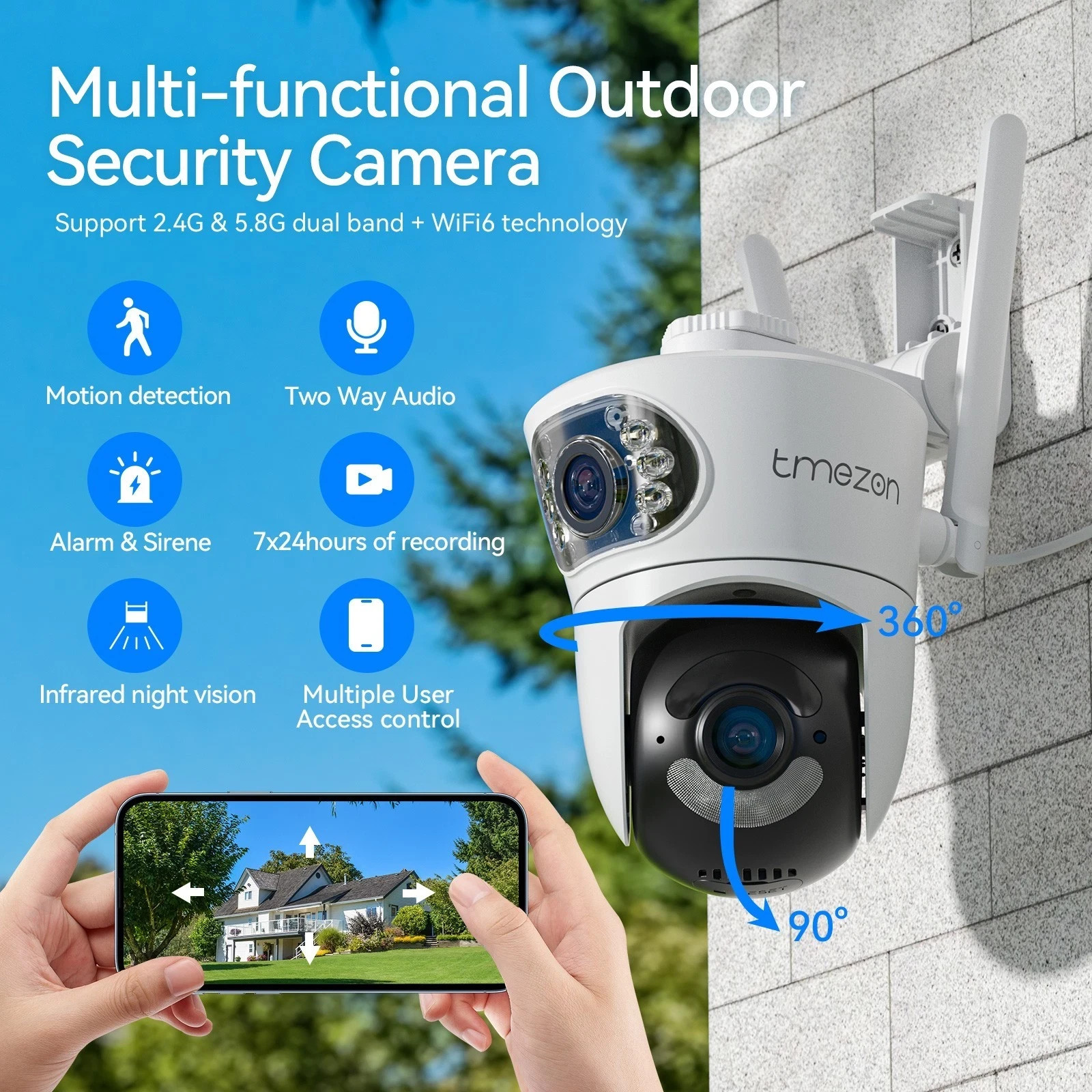 Security Camera Dual Lens Wireless WiFi PTZ for Home Security Auto Tracking